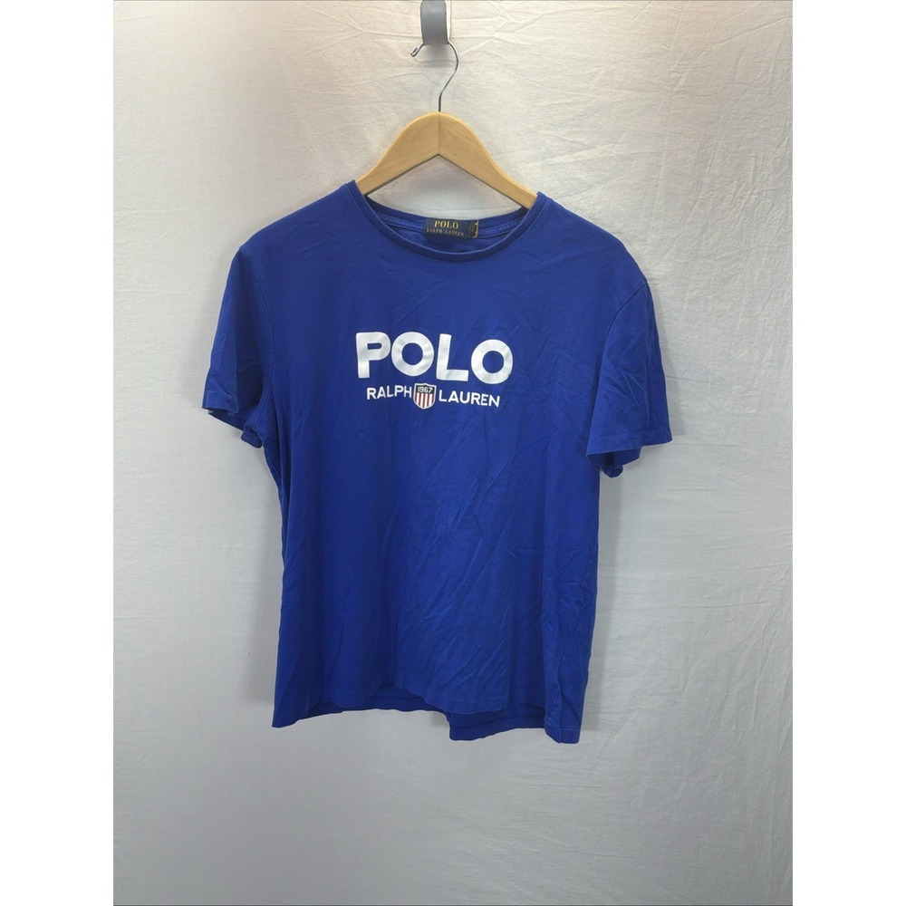 Polo Ralph Lauren Cotton Crew T Shirt Men's L USA Shield 1967 Blue Logo Classic